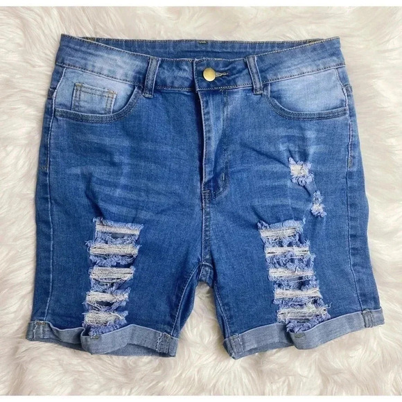 SHEIN Distressed Denim Shorts - Picture 3 of 6